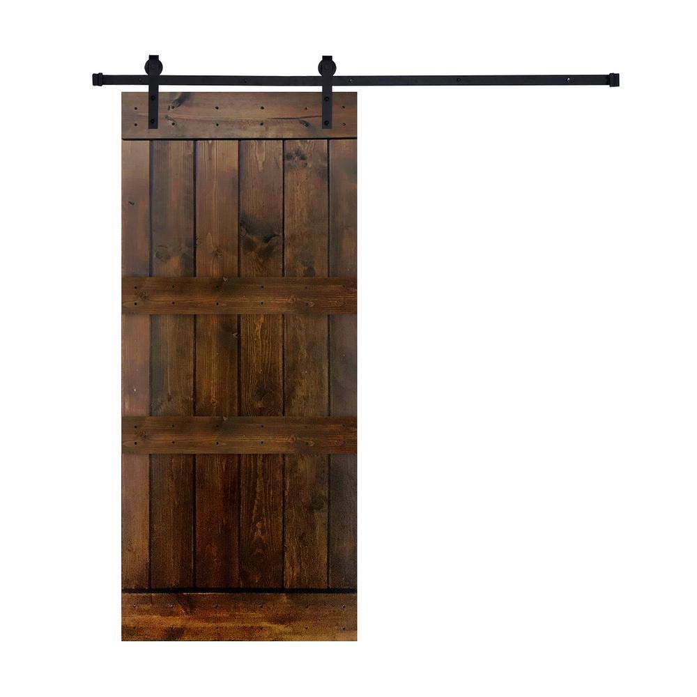 12-Panel Dark Brown Painted Wood Sliding Door with Installation Hardware Kit T675759