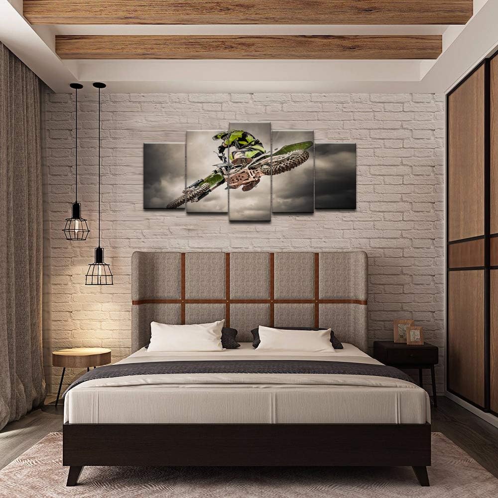 5 Pieces Canvas Prints Wall Art Motorcycle Racing Painting Sports Motocross Rider Poster Print Modern Man Boy's Bedroom Office Wall Decor Gallery Canvas Wrapped Artwork Ready to Hang D766