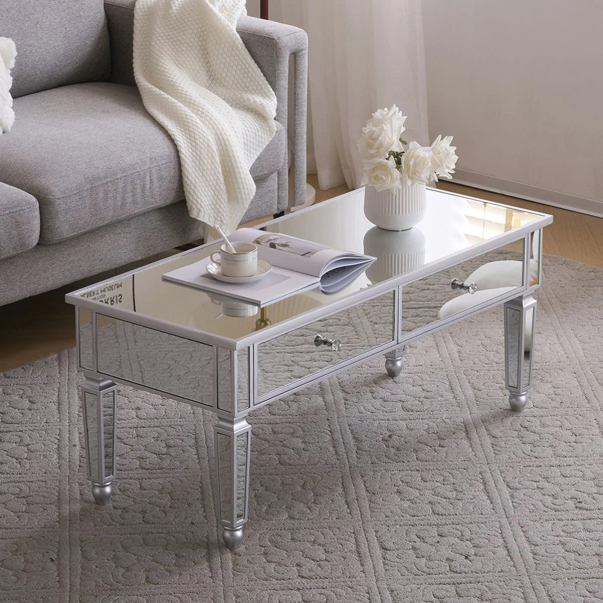 Mirrored Coffee Table with Storage and 2 Drawers V336341