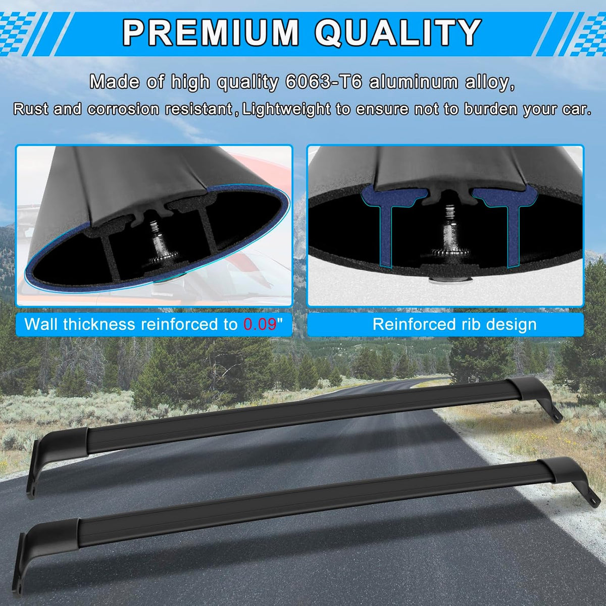 220LBS Aluminum Roof Rack Cross Bars X77462
