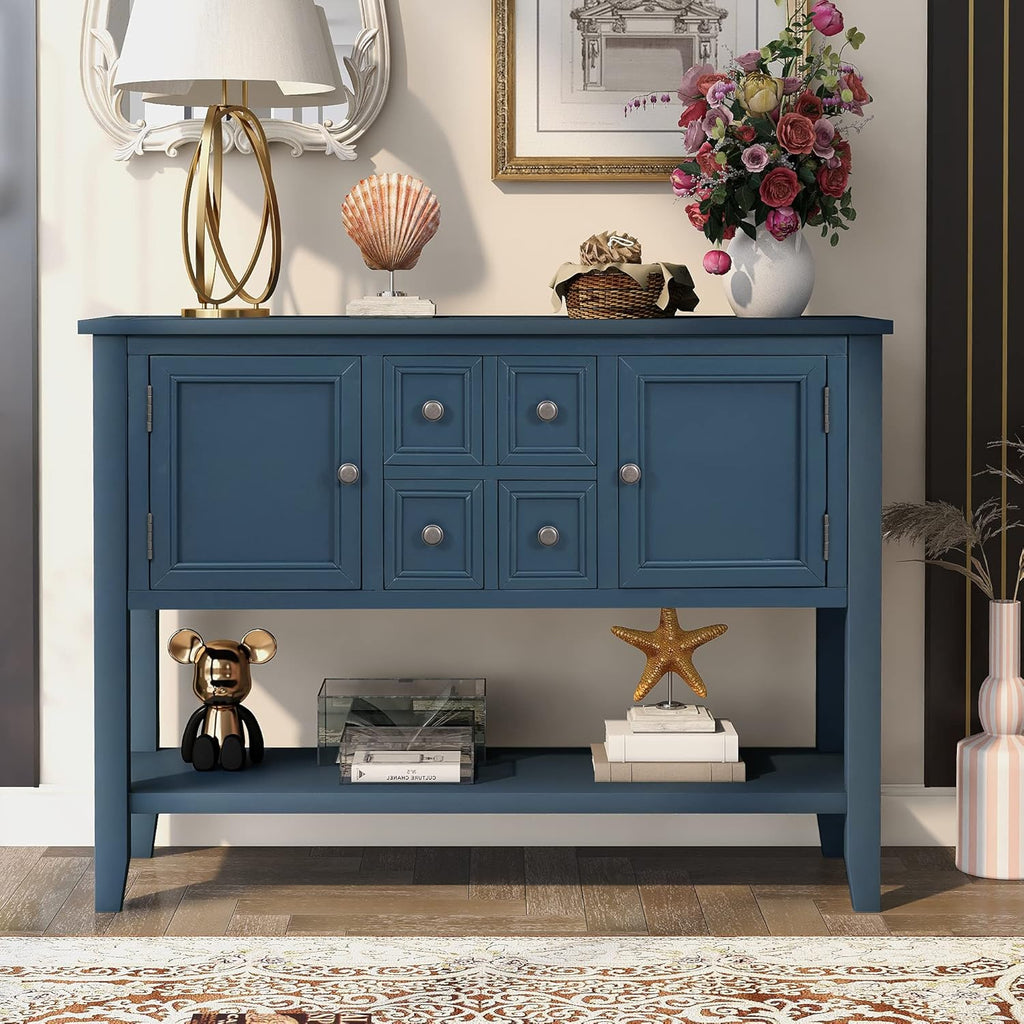 Solid Wood Console Table with 3 Drawers, 2 Cabinet and 1 Shelf G813