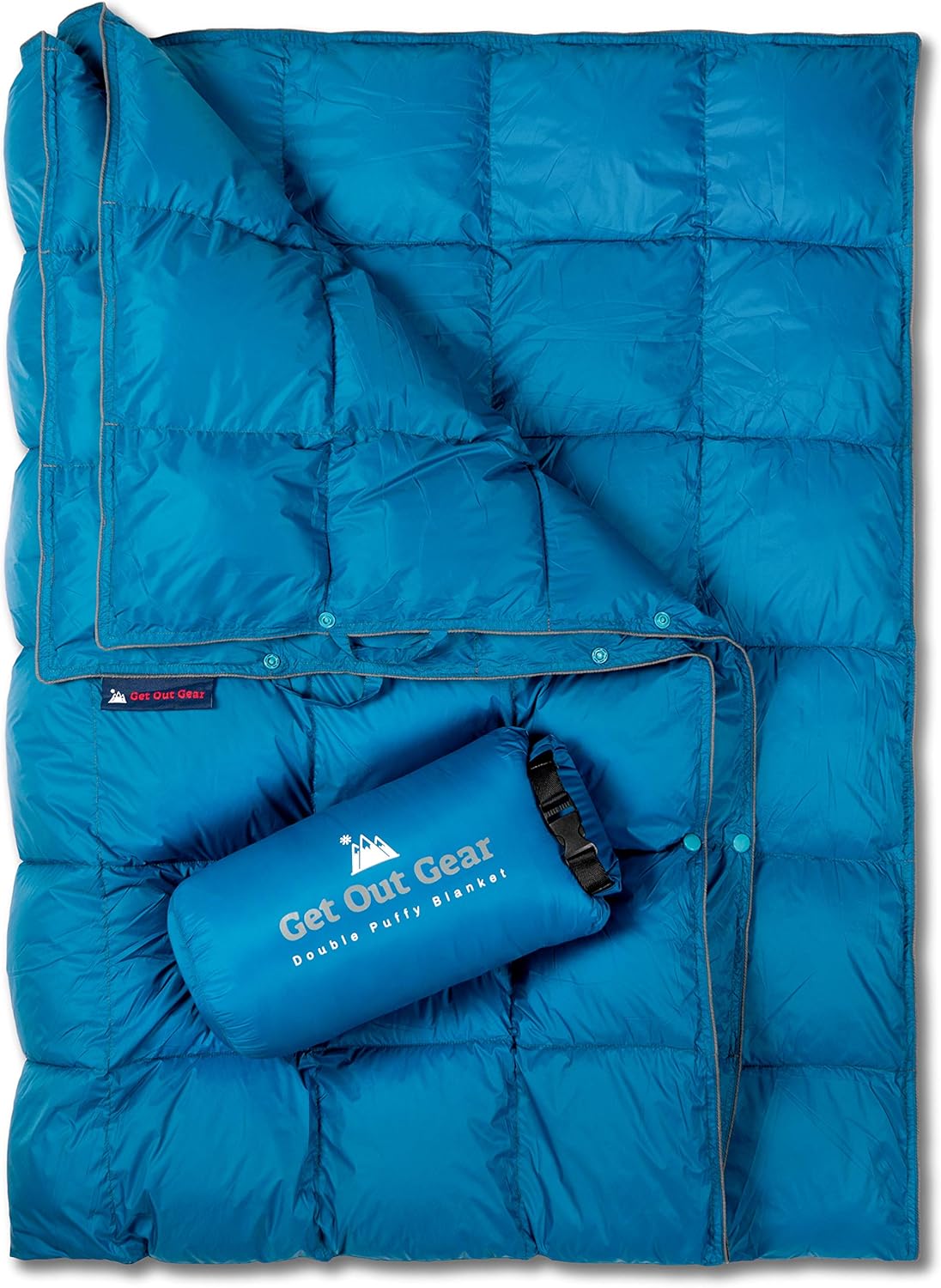 Double Puffy Camping Blanket Water-Resistant Camp Quilt Blue Red O43543