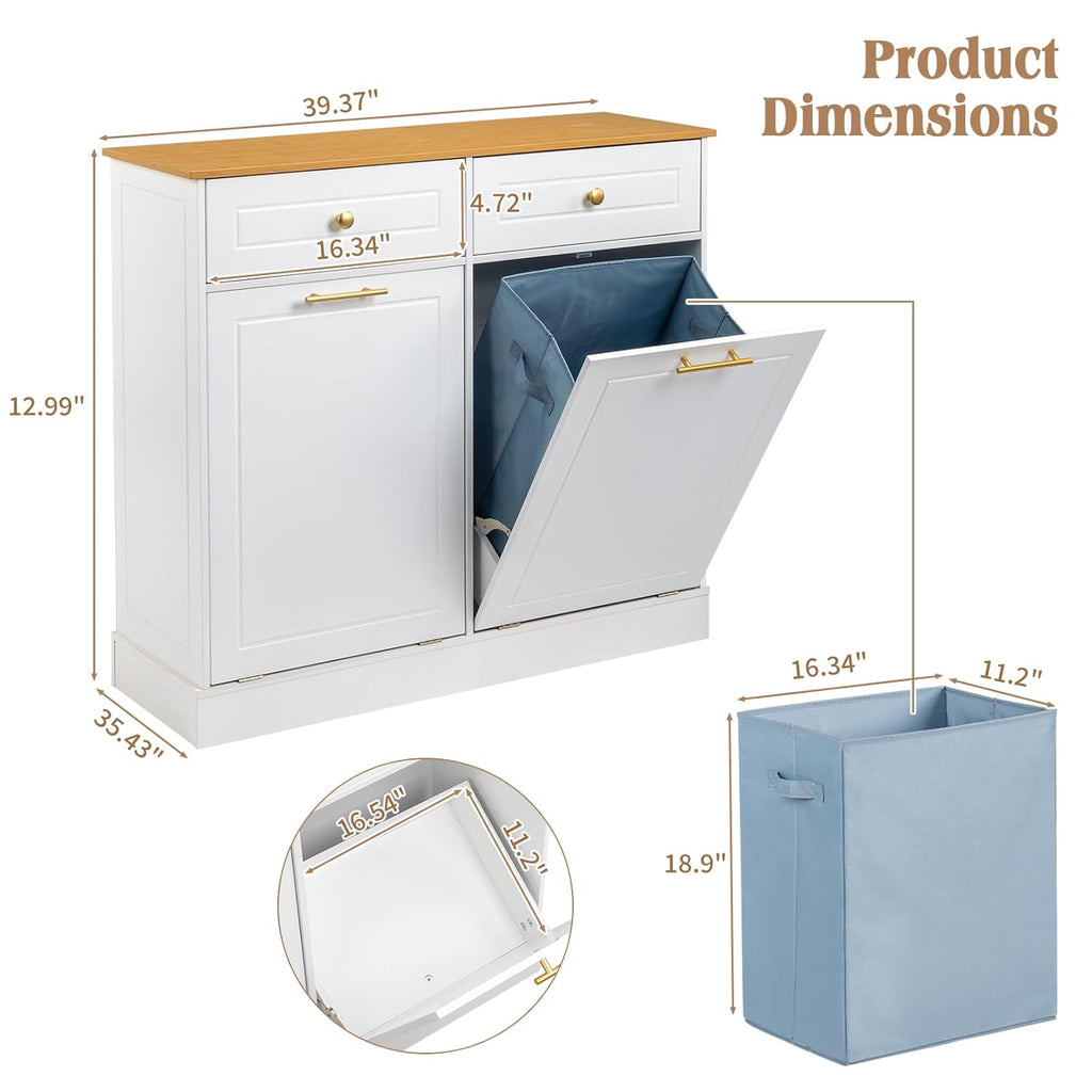 White 2 Doors 2 Drawers 2 Baskets Trash Cabinet I85363