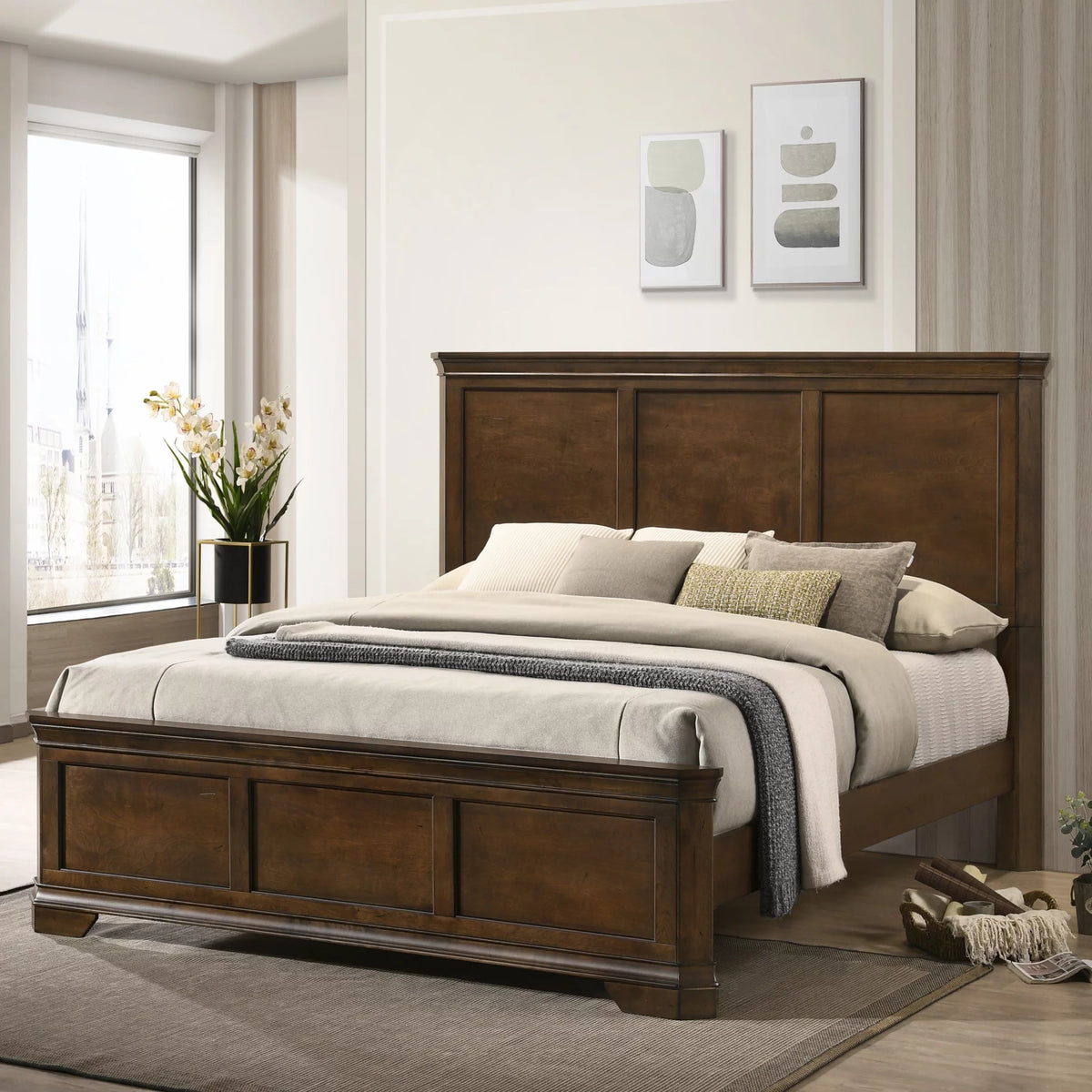 Queen Wood Panel Bed with Dresser, Mirror, Nightstand Y802381