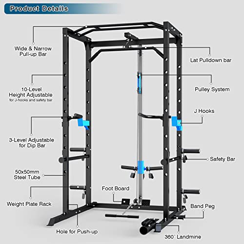 Power Cage with J-Hooks, Dip Handles, Landmine Attachment M3236