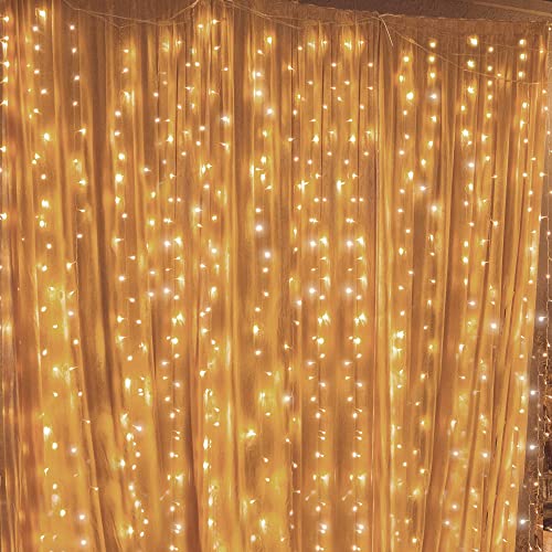 300 LED Curtain String Lights 8 Modes Warm White S7154