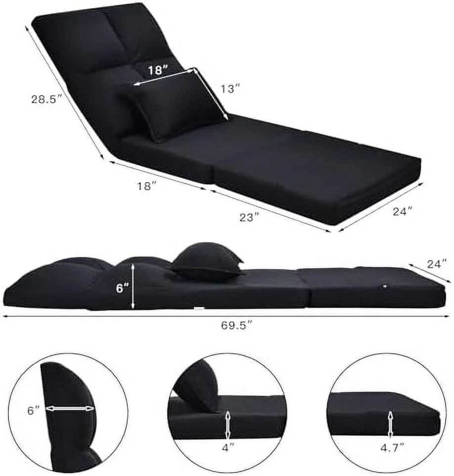 Moccha Folding Floor Chair with Pillow Adjustable 6 Reclining Position Upholstered Chaise Lounge V878