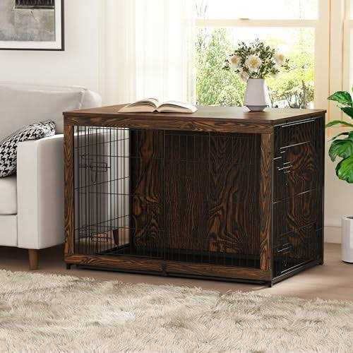 Wooden Dog Crate Furniture with Cushion and Tray S91364