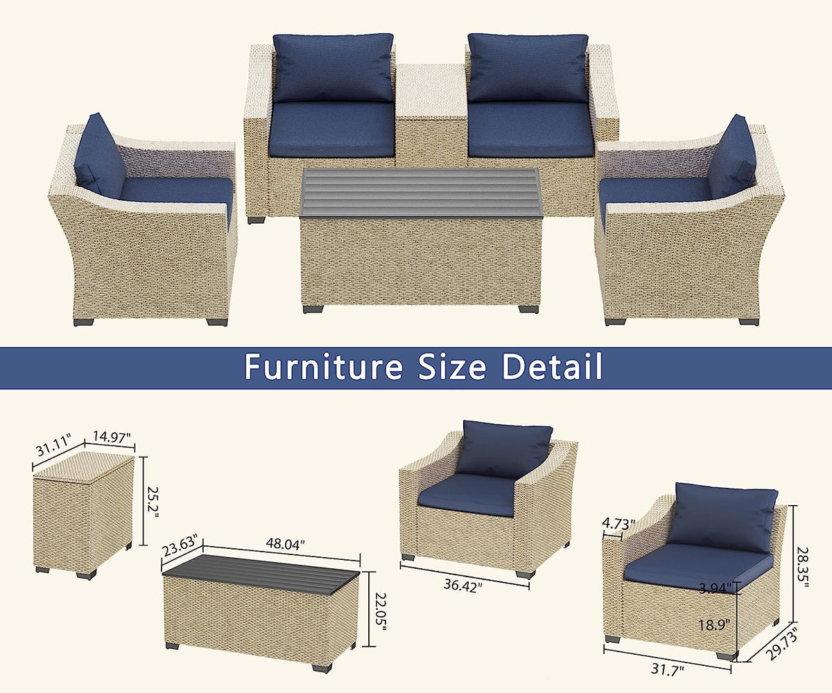 6 Piece Modular Outdoor Wicker Patio Conversation Sofa Set I231242
