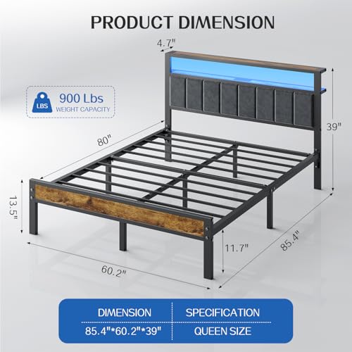 Queen Size Platform Bed Frame with Storage Headboard and Charging Station N473935