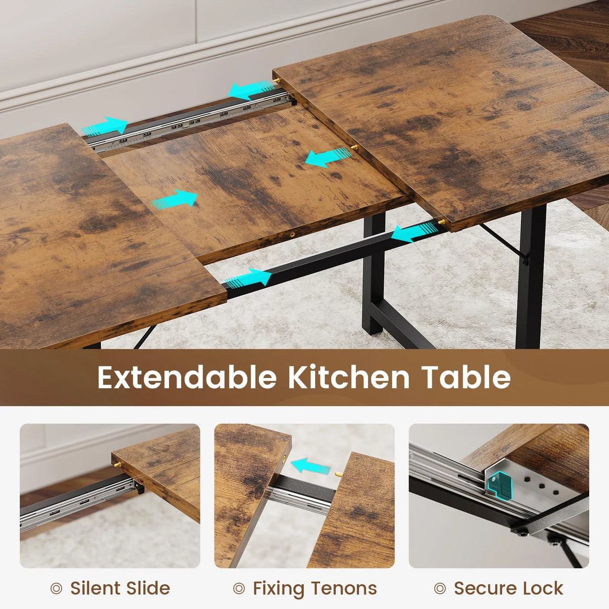6 Piece Extendable Dining Table Set with Bench and 4 Stools K867