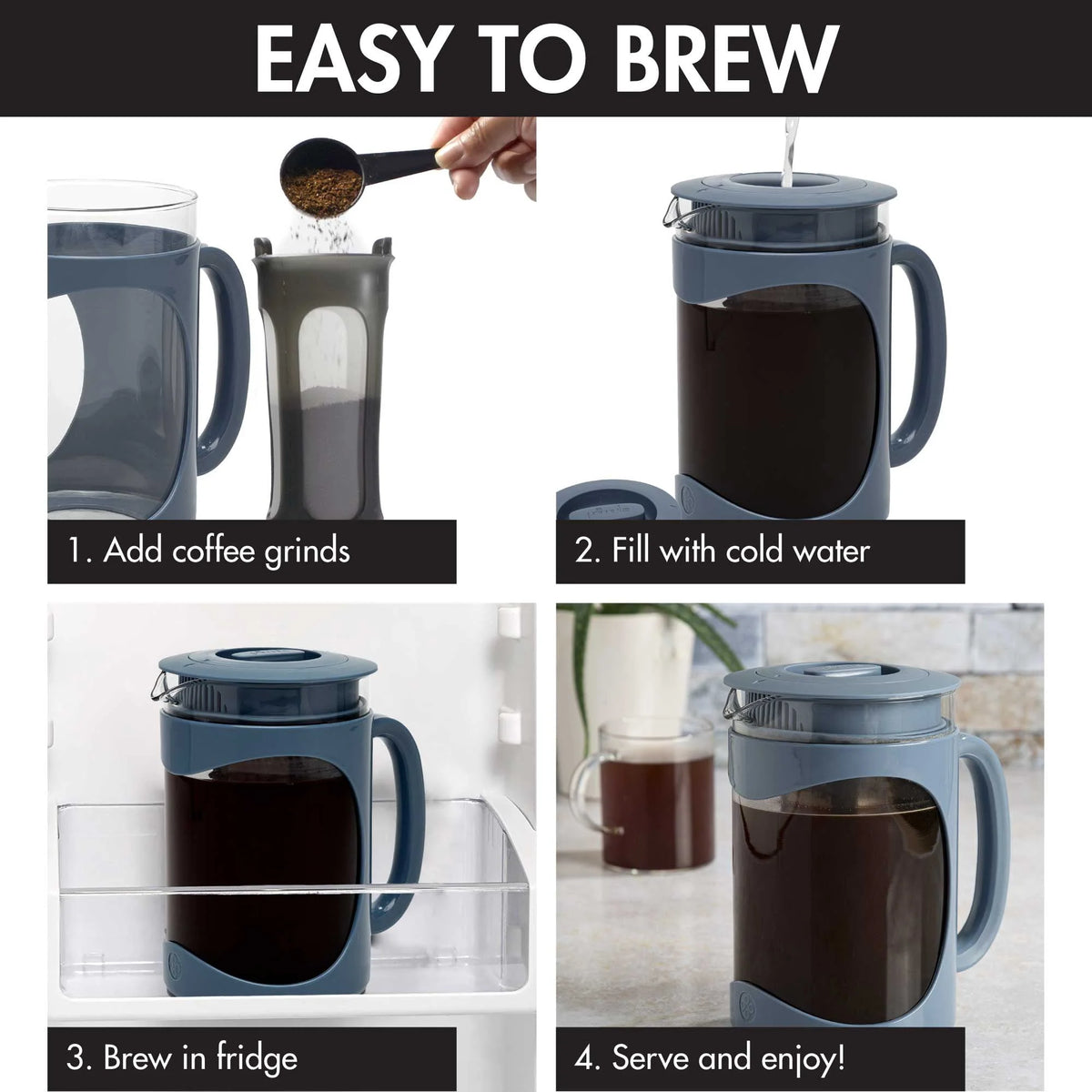 Glass Cold Brew Iced Coffee Maker with Mesh Filter, 1.6 Quarts, Blue L43020