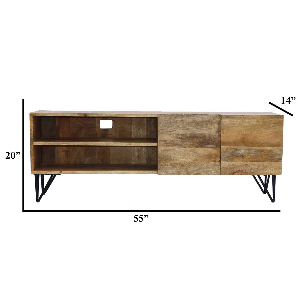 Mango Wood and Metal TV Stand With Storage Cabinet L574