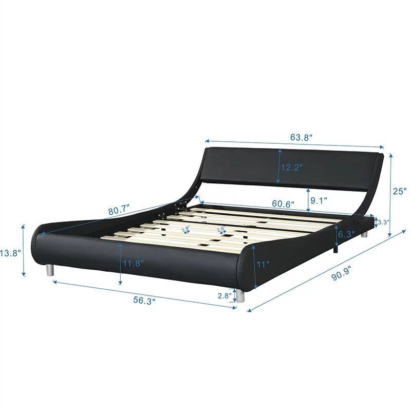 Faux Leather Upholstered Platform Bed Frame Queen Size C7433