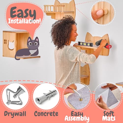 9-Piece Wooden Wall-Mounted Cat Furniture Set W729263