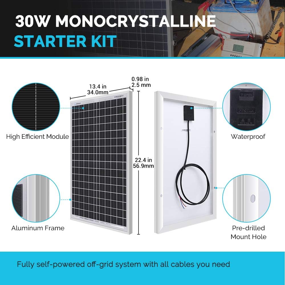 50W Monocrystalline 12V Solar Panel Kit with 10A PWM LCD Charge Controller and USB Ports P973924