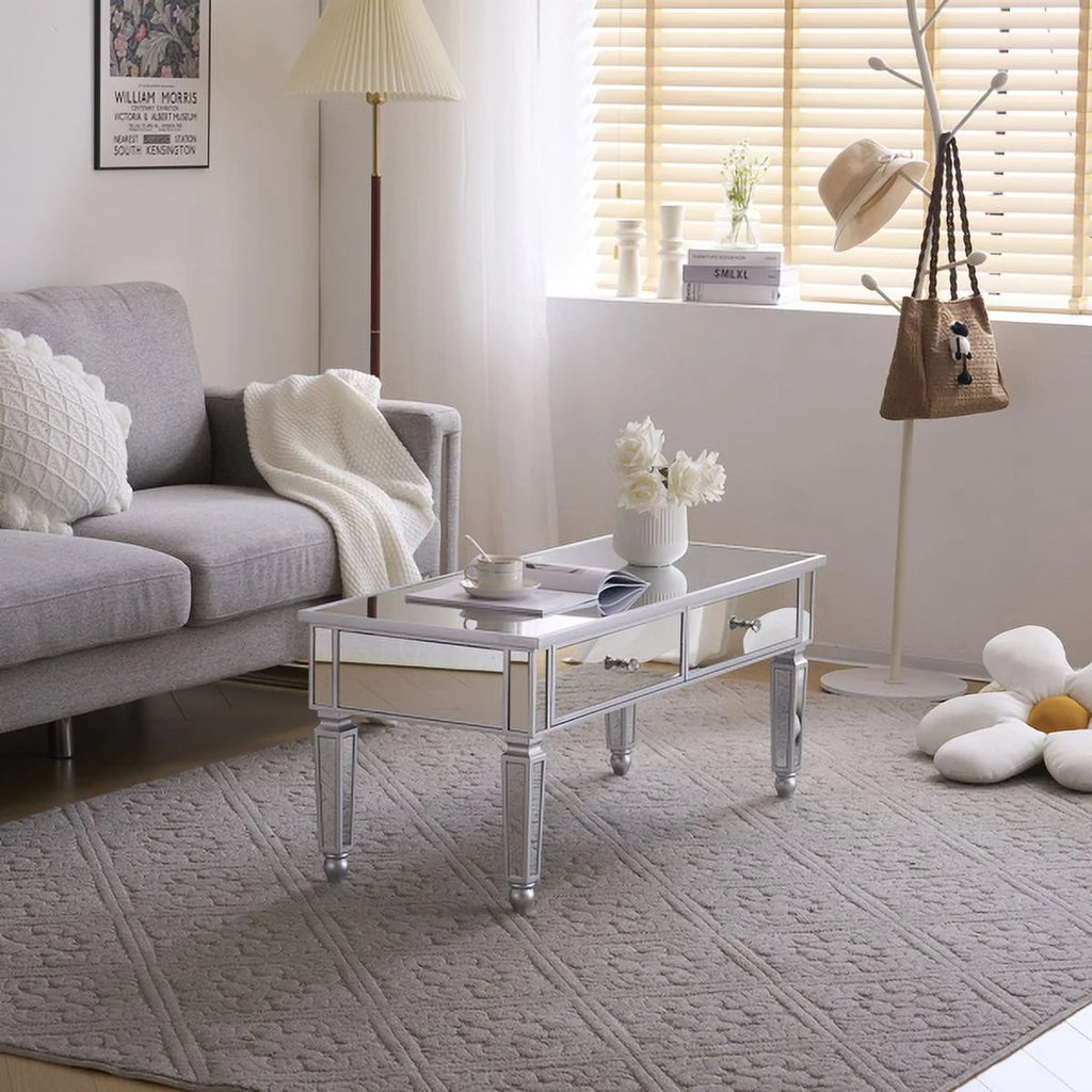 Mirrored Coffee Table with Storage and 2 Drawers V336341