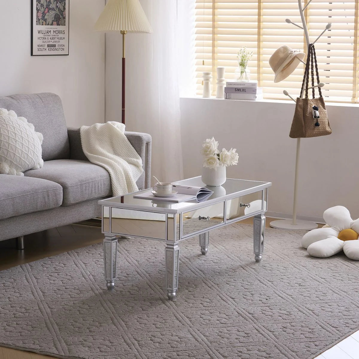 Mirrored Coffee Table with Storage and 2 Drawers V336341
