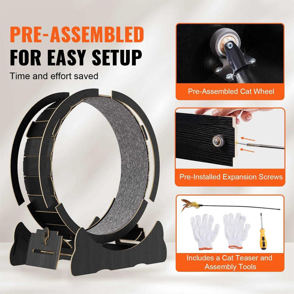 Large Cat Exercise Wheel with Detachable Carpet and Cat Teaser F8060