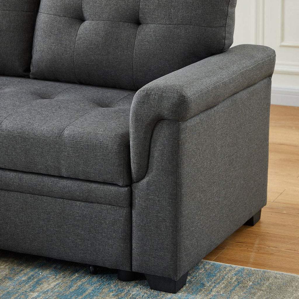 Linen Reversible Sleeper Sectional Sofa with Storage Chaise Dark Gray U847