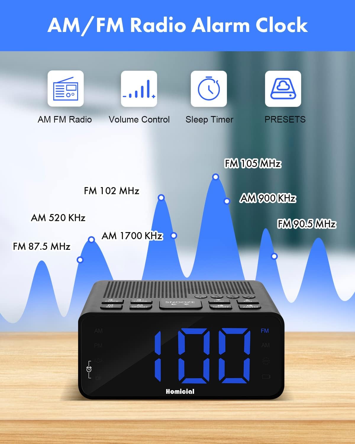 1.4” LED Digital Alarm Clock Radio with AM/FM Radio E38209