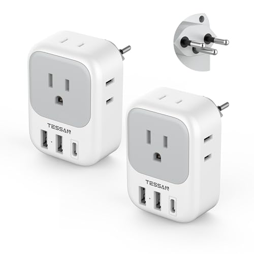 2 Pack European Travel Plug Adapter with 4 Outlets 3 USB Charger J715450