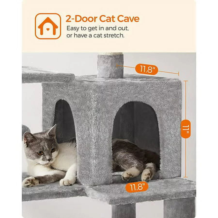 Light Gray Cat Tree with Scratching Posts Hammock R39831