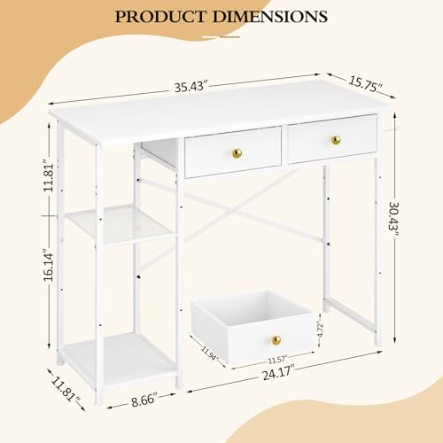 White Vanity Desk with 2 Fabric Drawers U1516