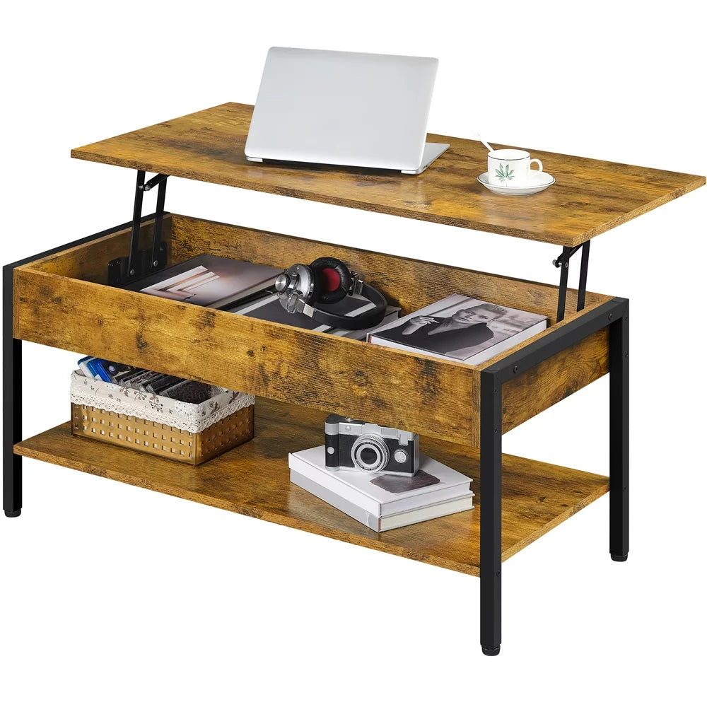 Rustic Brown Wood Lift Top Coffee Table with Hidden Compartment Q904