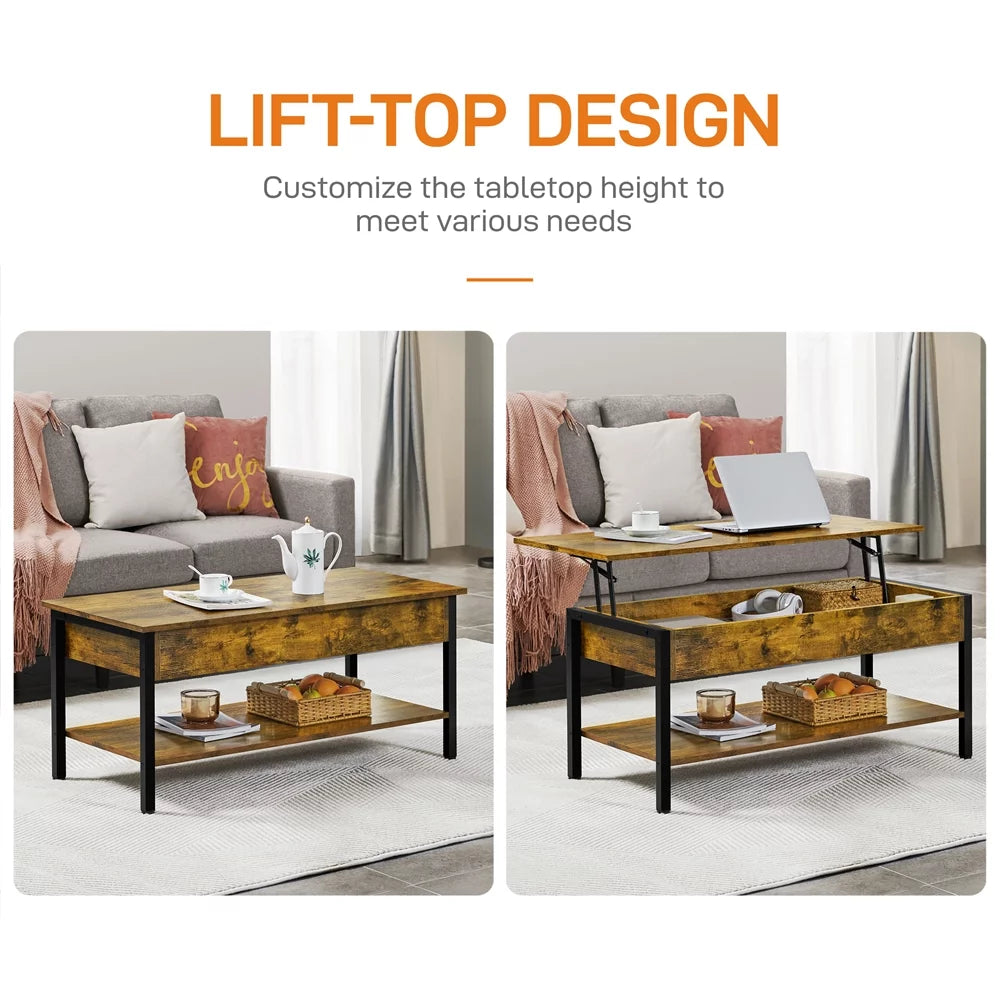 Rustic Brown Wood Lift Top Coffee Table with Hidden Compartment Q904