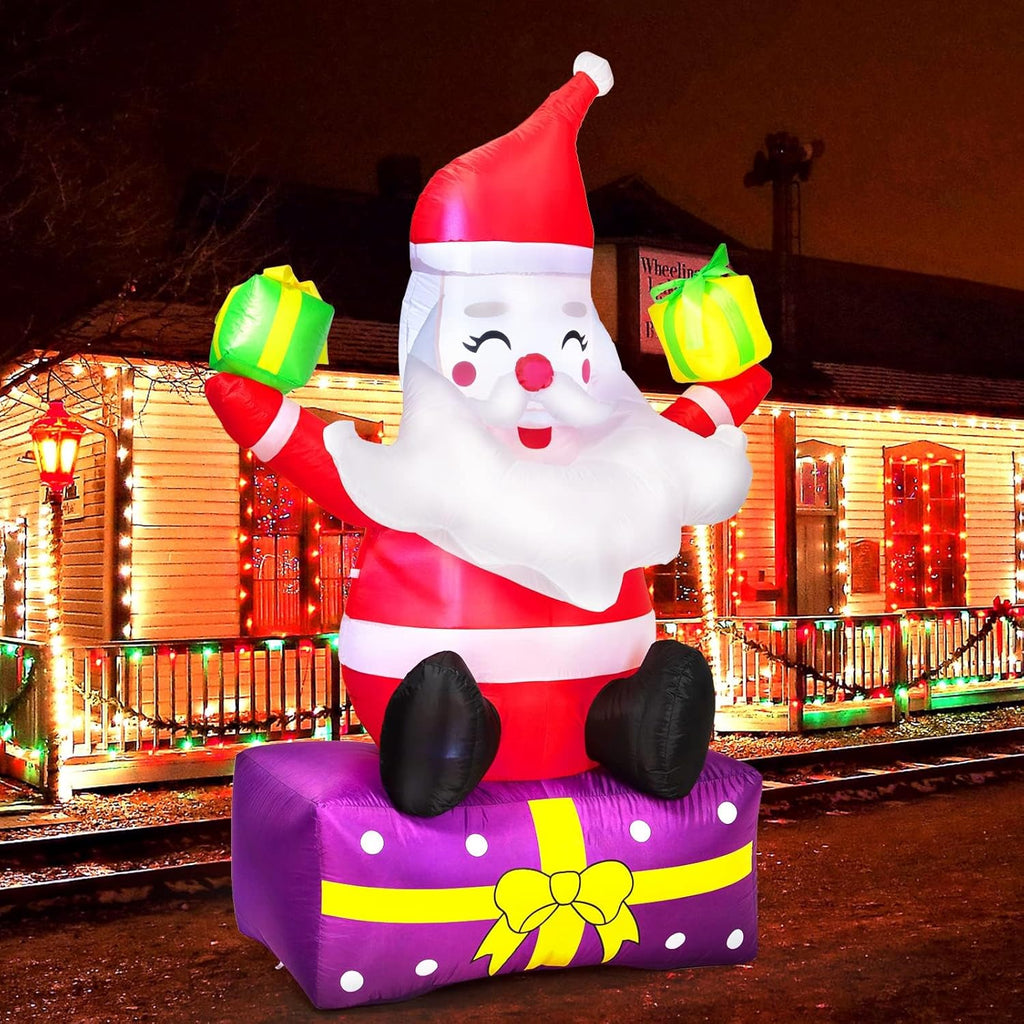 6Ft Inflatable Santa Claus with Gift Boxes, Built-in LED Lights I31475