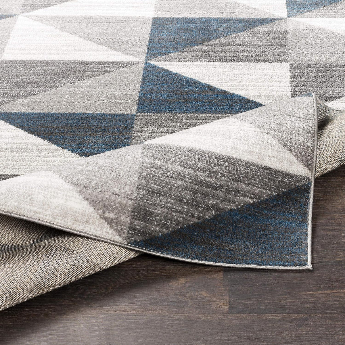 Sky Blue Navy Grey White Square Area Rug P928126
