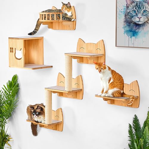 9-Piece Wooden Wall-Mounted Cat Furniture Set W729263