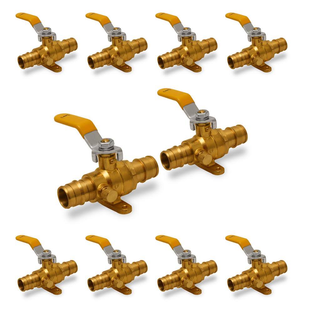 3/4 in. Brass Full Port Drop Ear PEX Ball Valve with Drain (10 Pac) C364530