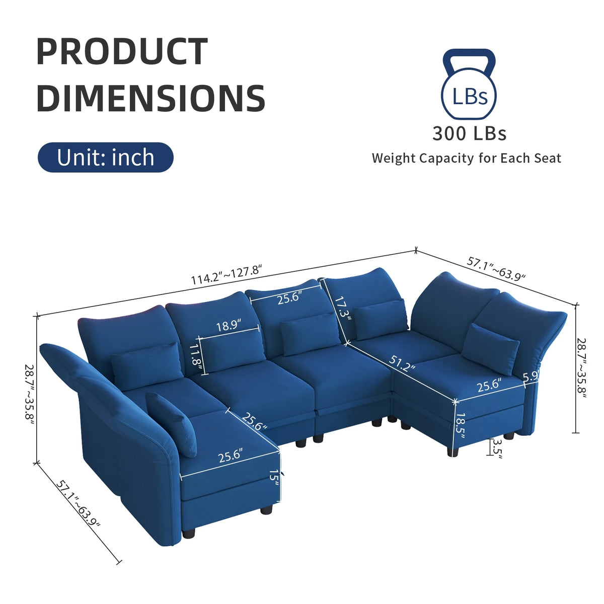 Blue Velvet U Shaped Modular Sectional Sofa with Storage Chaise G58335