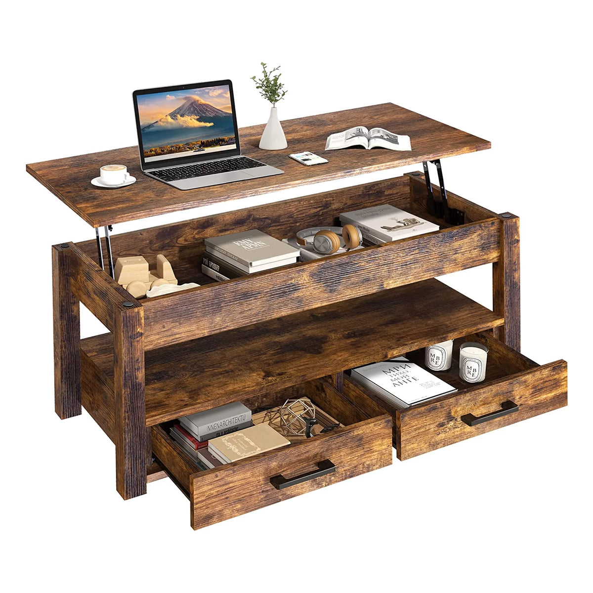 23 In Lift Top Coffee Table with 2 Drawers, Brown I853