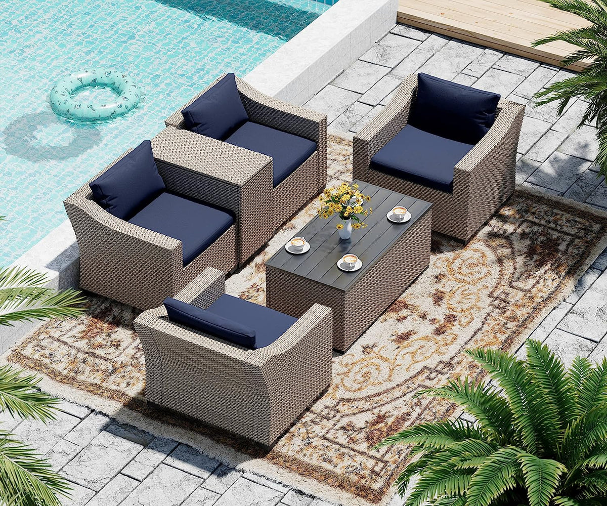 6 Piece Modular Outdoor Wicker Patio Conversation Sofa Set I231242