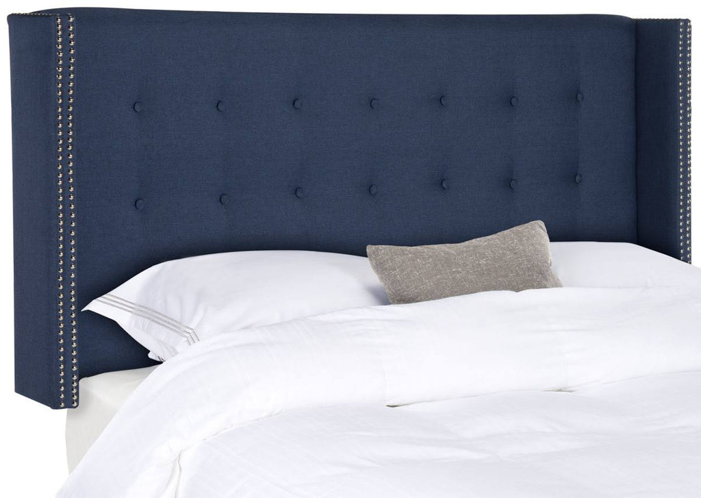 Navy Linen Tufted Winged Headboard Queen G359