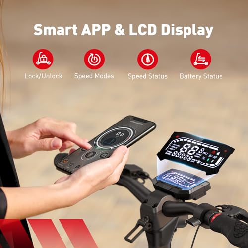Electric Scooter with 28/38 MPH Top Speed, 40/50 Miles Range, 10/11" Offroad Pneumatic Tires, Foldable E44048