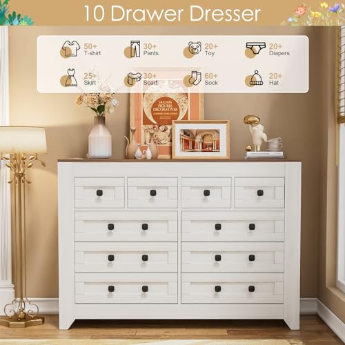 White 54" Wide 3 Drawer Wood Dresser with Sliding Barn Doors F69572