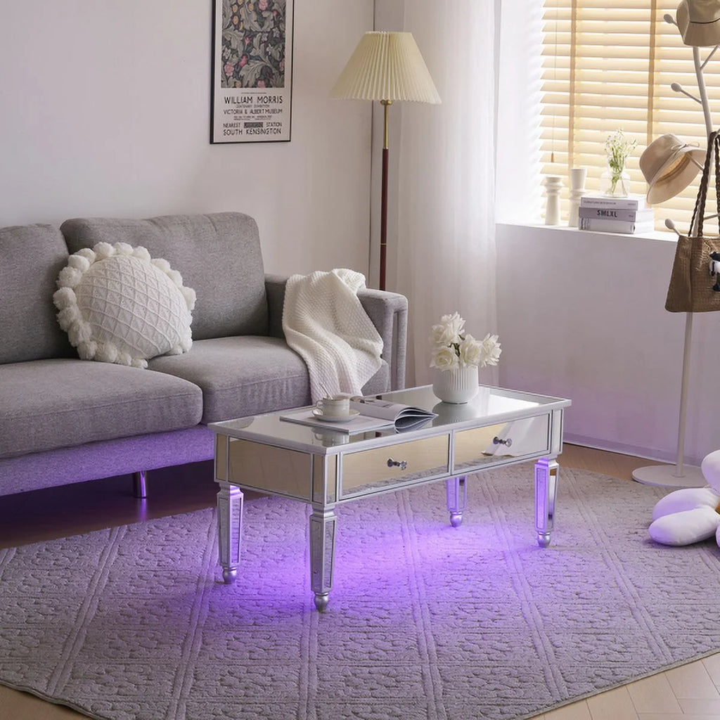Mirrored Coffee Table with Storage and 2 Drawers V336341