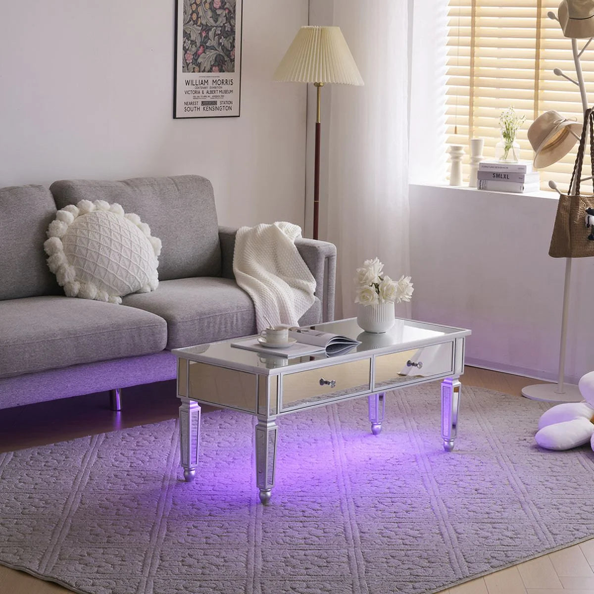 Mirrored Coffee Table with Storage and 2 Drawers V336341