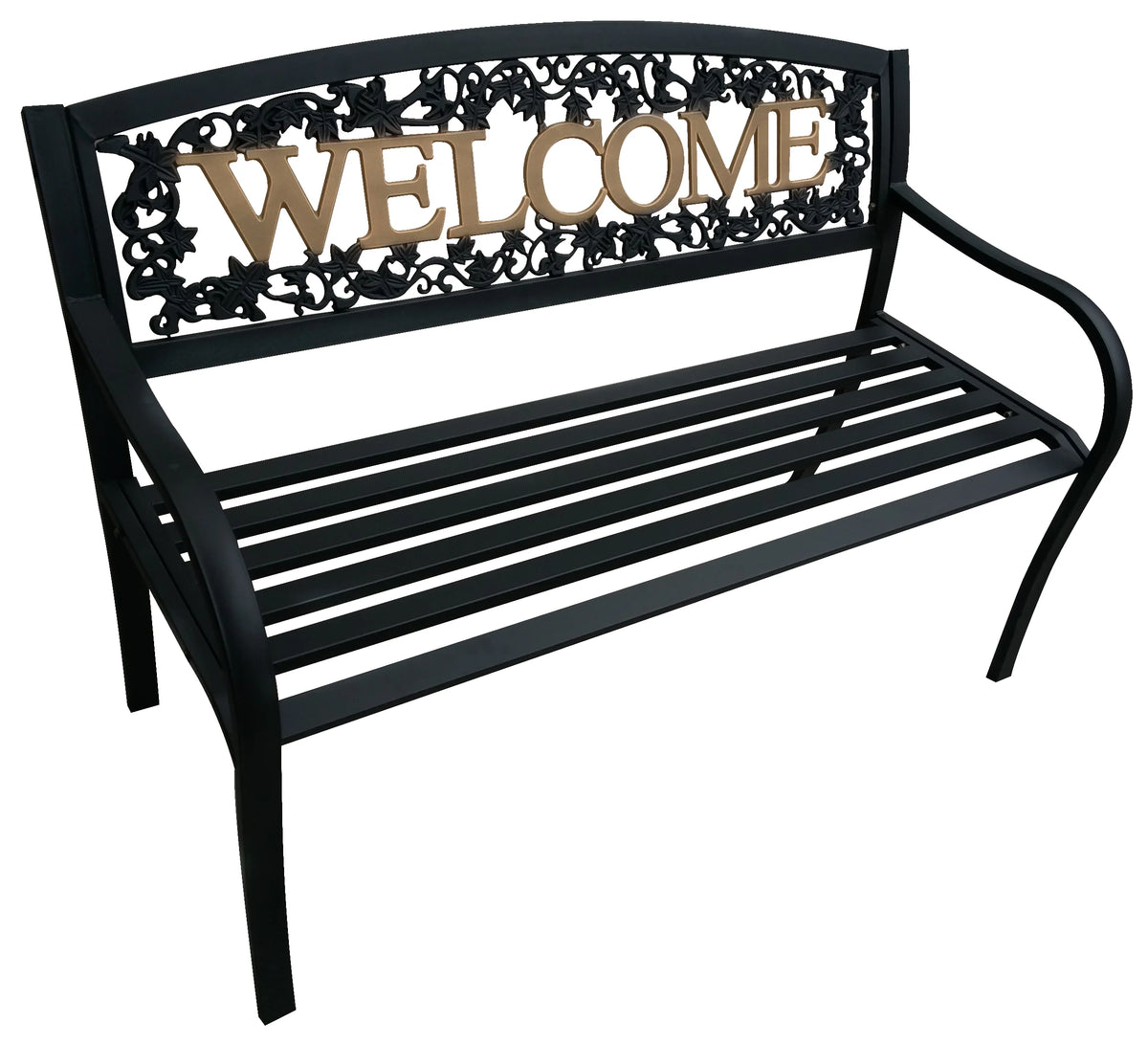 Black and Gold Outdoor Metal Patio Bench O88697