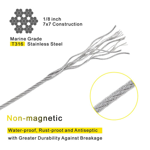 1/8 T316 Stainless Steel Cable with Cutter, 500FT Wire Rope, 7x7 Strands D921796