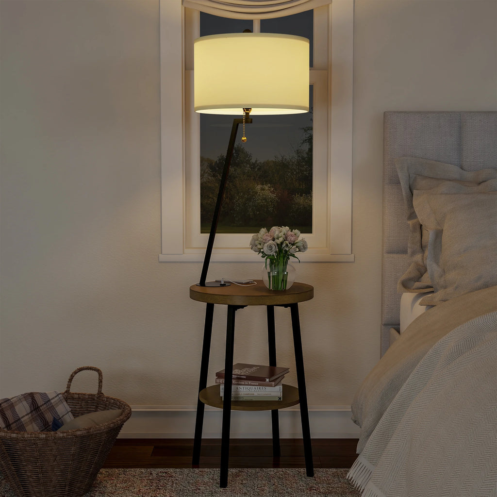 58-inch Floor Lamp with Table and USB Charging Port with Drum Shade K546471