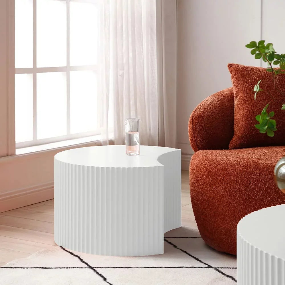 Matte White Round Wooden Coffee Table Set of 2 M499213