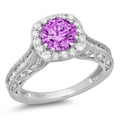 18k White Gold Simulated Alexandrite Halo Ring Z65116