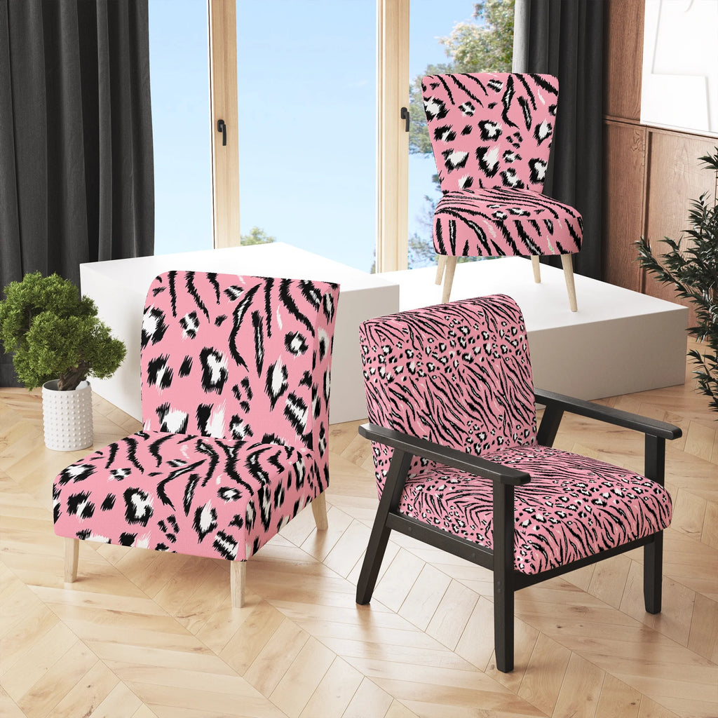 Pink Tiger and Leopard Pattern Upholstered Accent Chair A196443