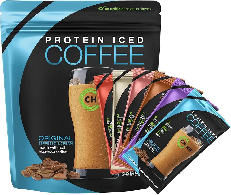 High Protein Iced Coffee Sampler Pack and Original Bundle, 20 G Protein, 1 G Sugar, Keto Friendly Gluten Free, 20 Servings M62046