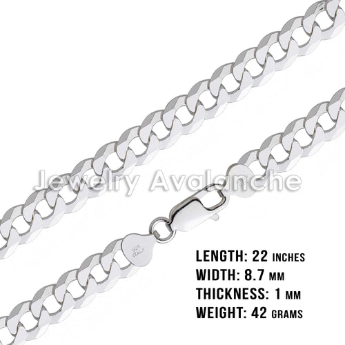 .925 Sterling Silver Flat Curb Chain Necklace 22 inches D512
